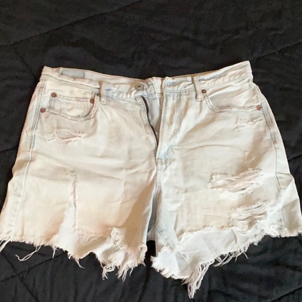 Distressed White Denim Shorts